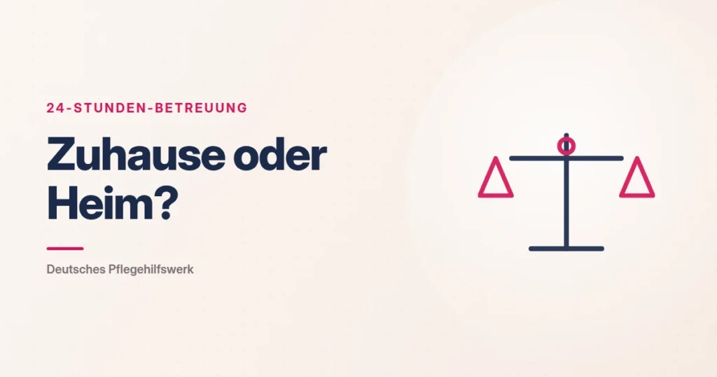 Grafik: Waage – Zuhause oder Heim? (24-Stunden-Betreuung), Deutsches Pflegehilfswerk